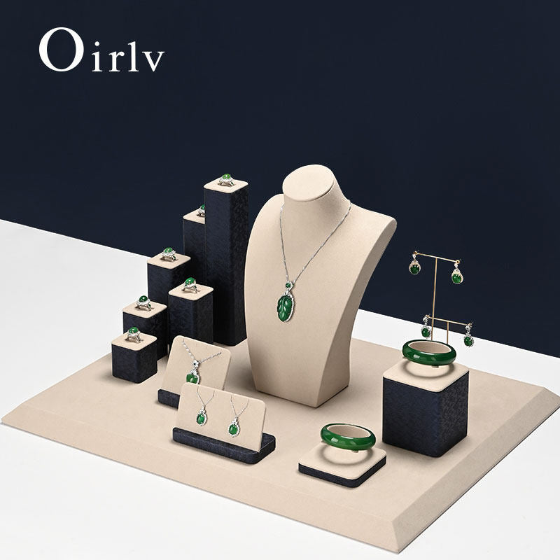 Beige Leather Microfiber Jewelry Display Set