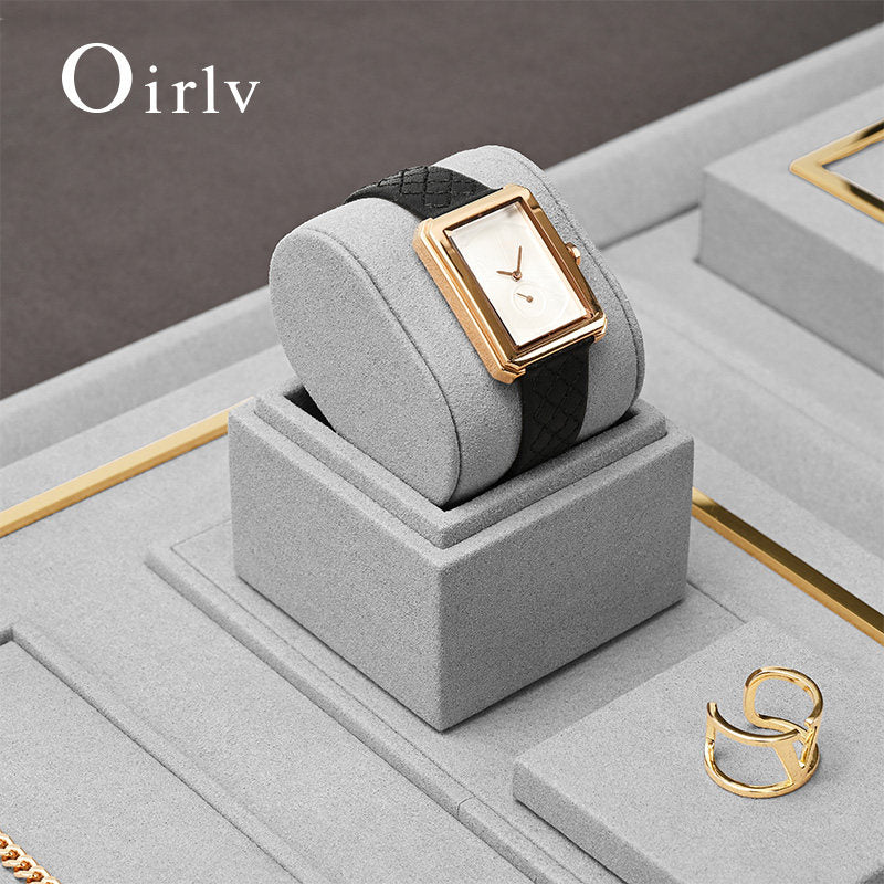Gray Microfiber Metal Watch Display Set