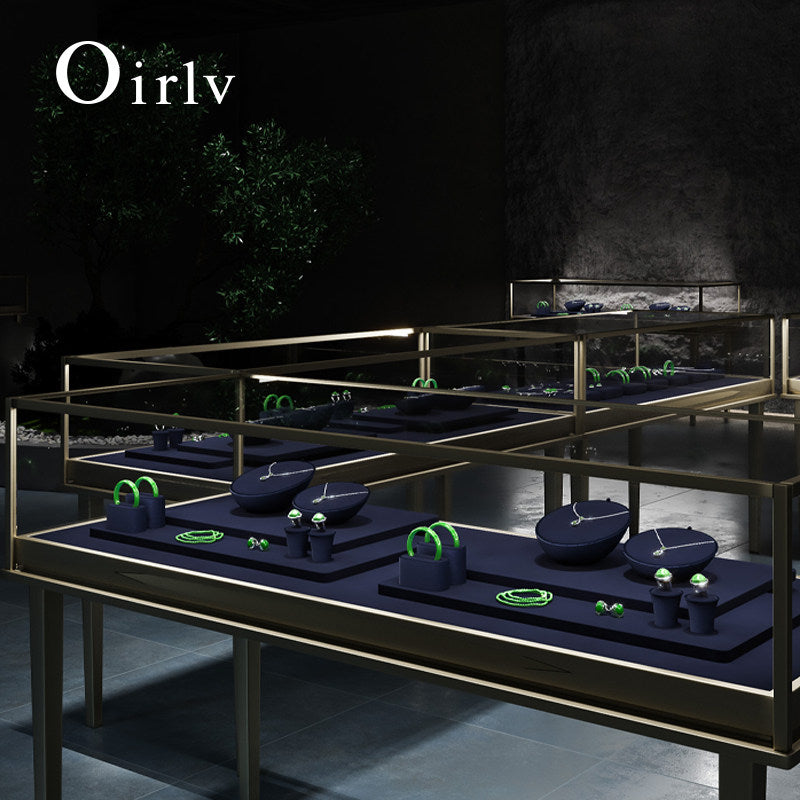 Blue Leather Microfiber Jewelry Display Set