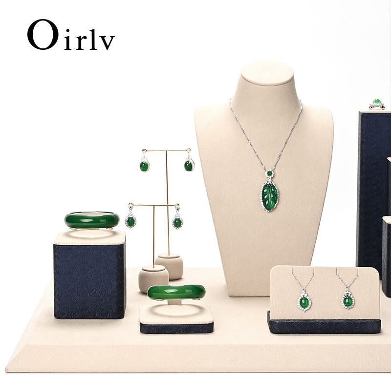 Beige Leather Microfiber Jewelry Display Set