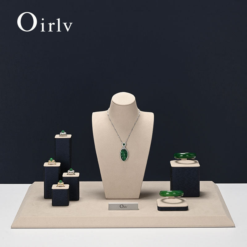 Beige Leather Microfiber Jewelry Display Set