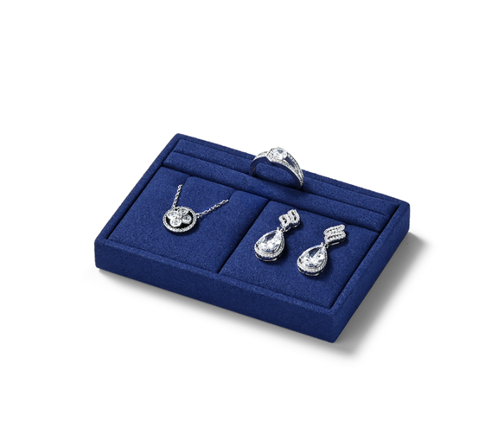 Blue Microfiber Wooden Jewelry Display Set