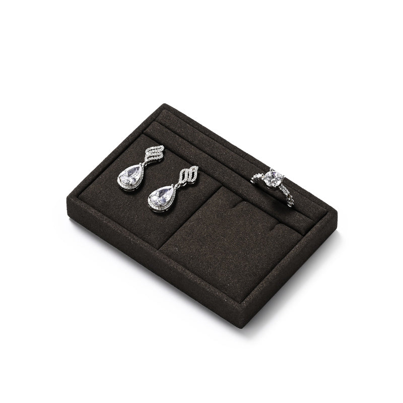 Brown Microfiber Wooden Jewelry Display Set