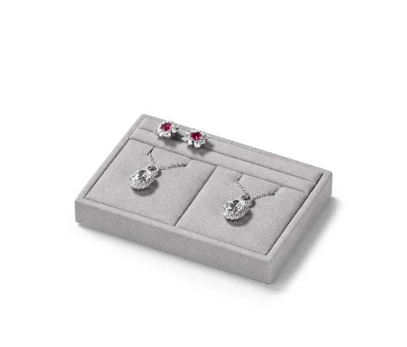 Gray Microfiber Wooden Jewelry Display Set