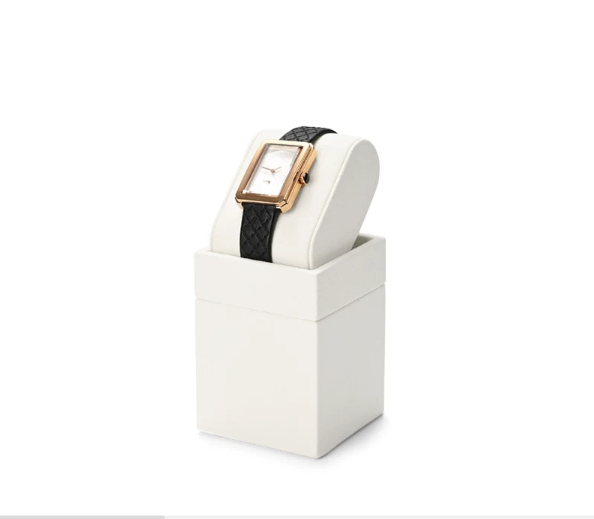 Off-White Microfiber Metal Watch Display Stand