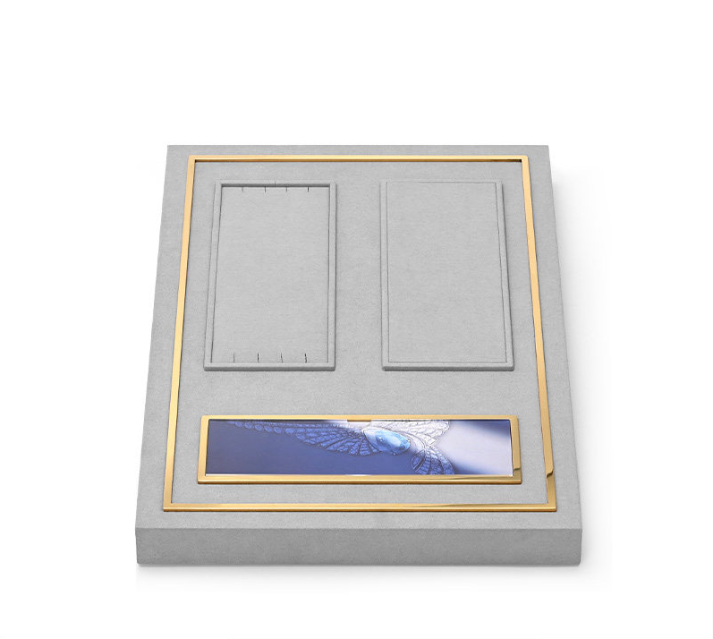 Gray Microfiber Metal Watch Display Set