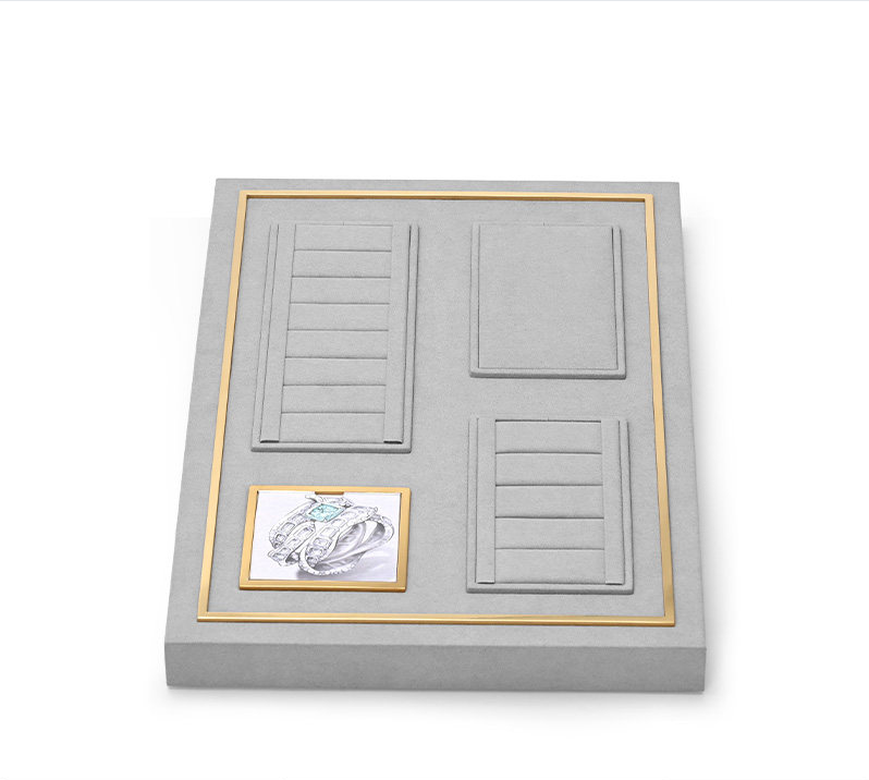 Gray Microfiber Metal Watch Display Set