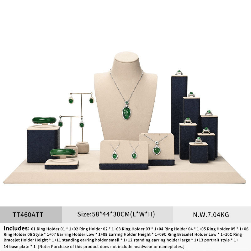 Beige Leather Microfiber Jewelry Display Set