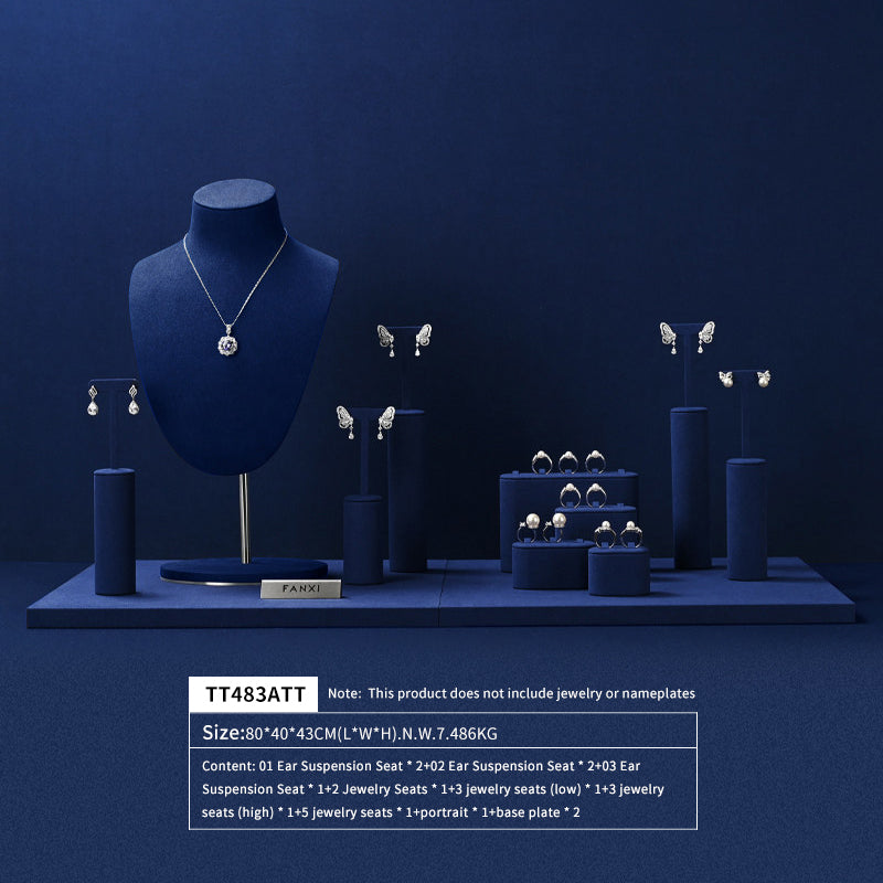 Blue Microfiber Jewelry Display Stand