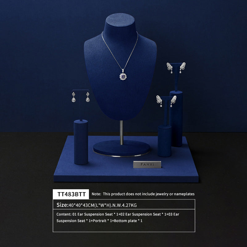 Blue Microfiber Jewelry Display Stand