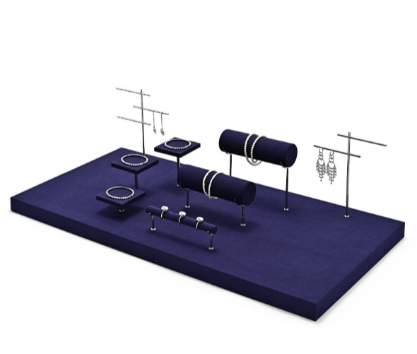 Blue Microfiber Jewelry Display Set