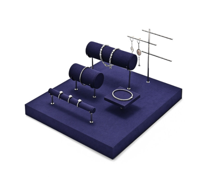 Blue Microfiber Jewelry Display Set