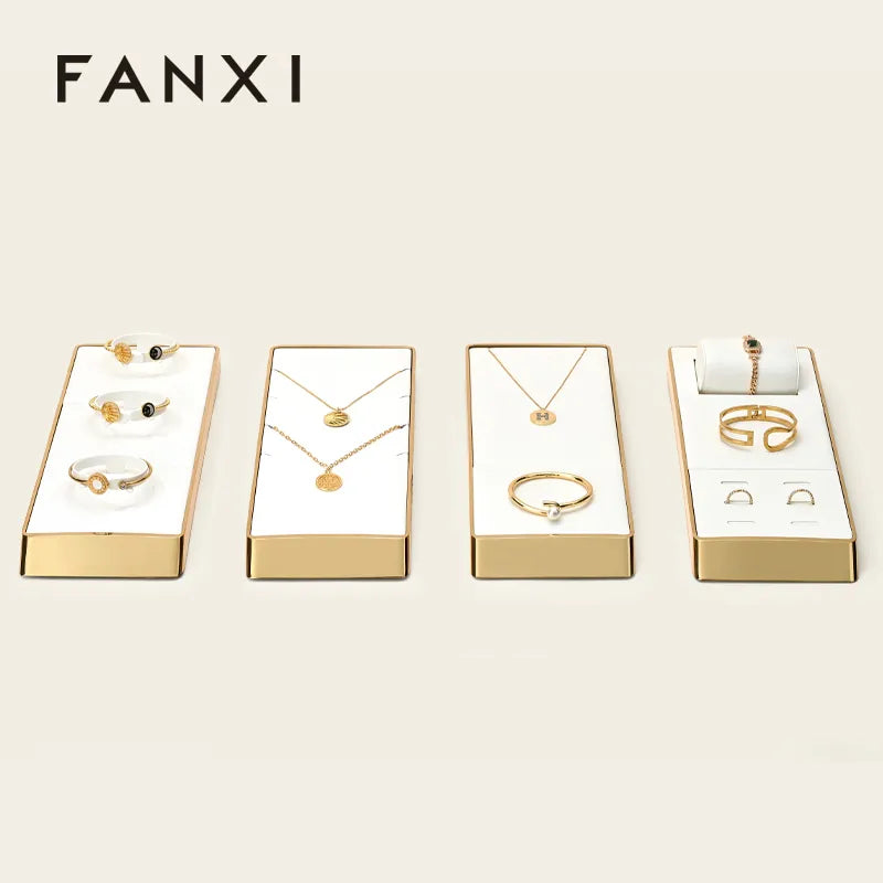 White PU Leather Metal Jewelry Display Stand