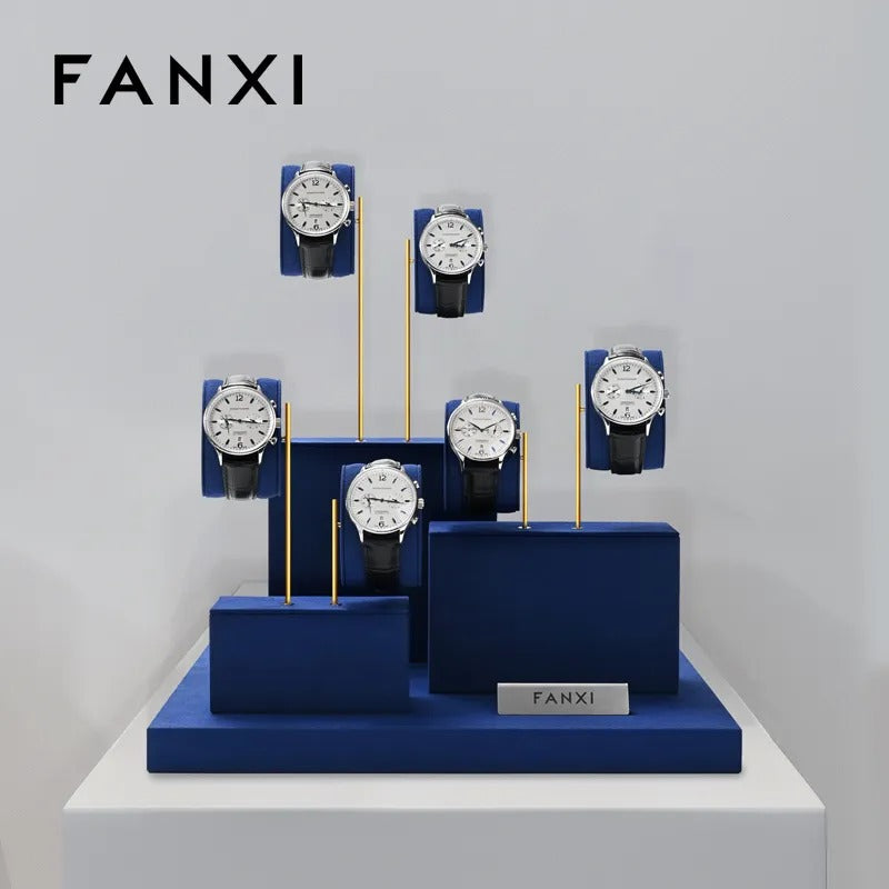 Blue Microfiber Metal Watch Display Stand