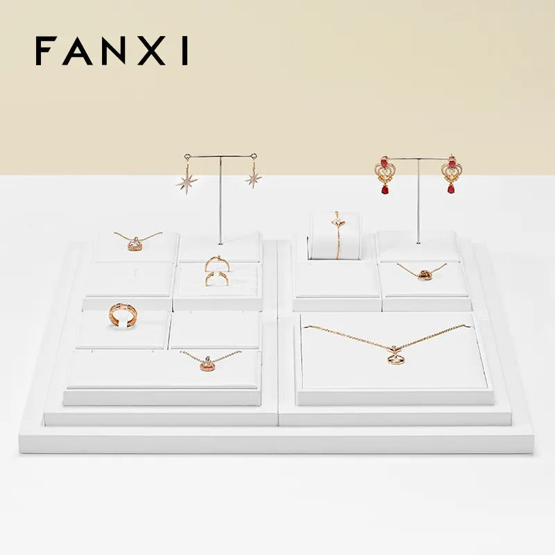 White Leather Jewelry Display Set