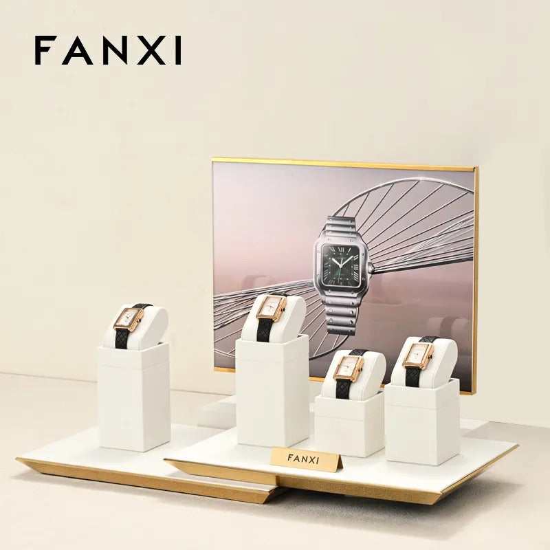 Off-White Microfiber Metal Watch Display Stand
